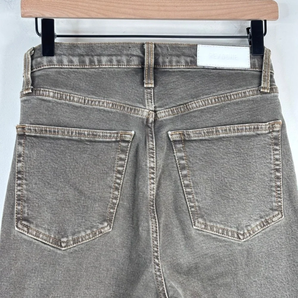 Re/Done 70s Ultra High Rise Stove Pipe Jean 27 Washed Chocolate Brown Raw Hem